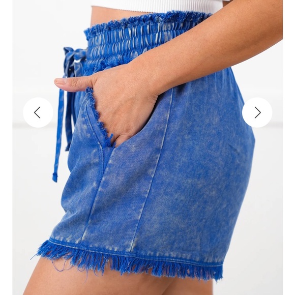 Zenana Mineral Washed Frayed Bottom Tencel Shorts! NWT! Size L - Picture 3 of 6